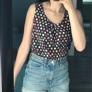 Navy Tank w/ colorful polka dots